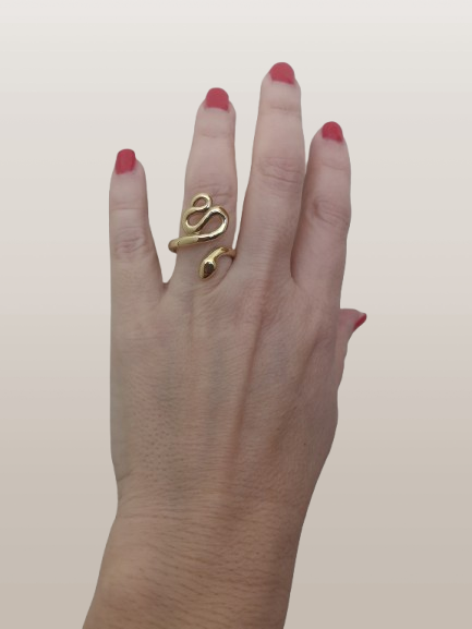 anel aço cobra dourado