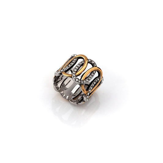 anel grosso em aço inoxidável em dourado e prateado