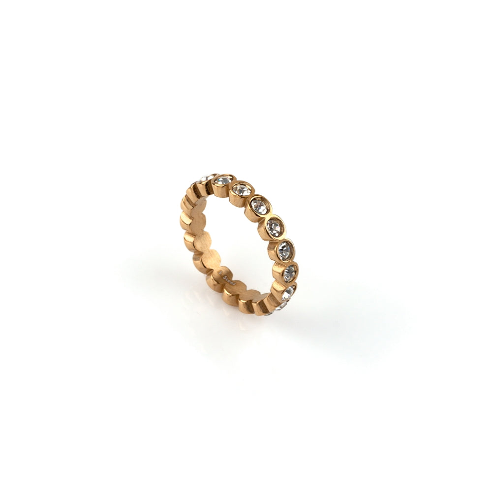 anel aço inoxidável dourado zirconias