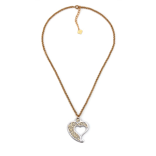 colar coração de viana aço dourado