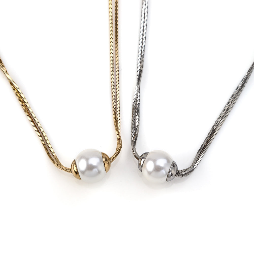 Colar com perola em aço inoxidável dourado