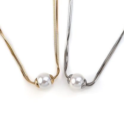 Colar com perola em aço inoxidável dourado