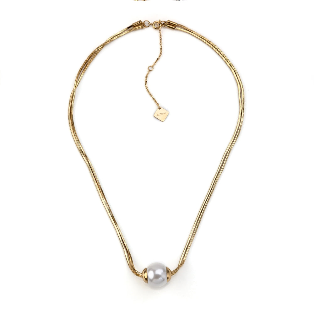 Colar com perola em aço inoxidável dourado