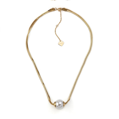 Colar com perola em aço inoxidável dourado