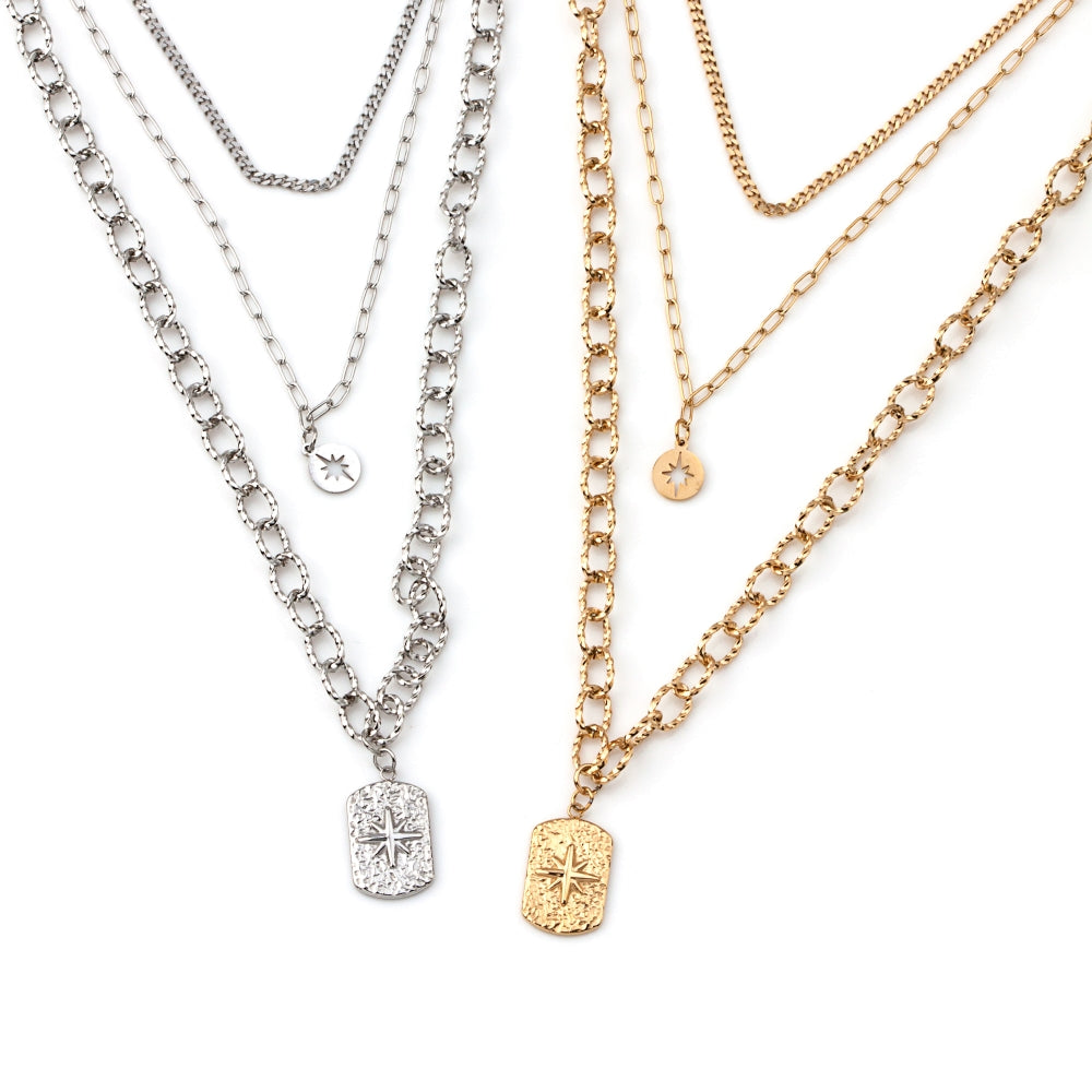 colar triplo em aço inoxidável em dourado ou prateado