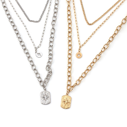 colar triplo em aço inoxidável em dourado ou prateado