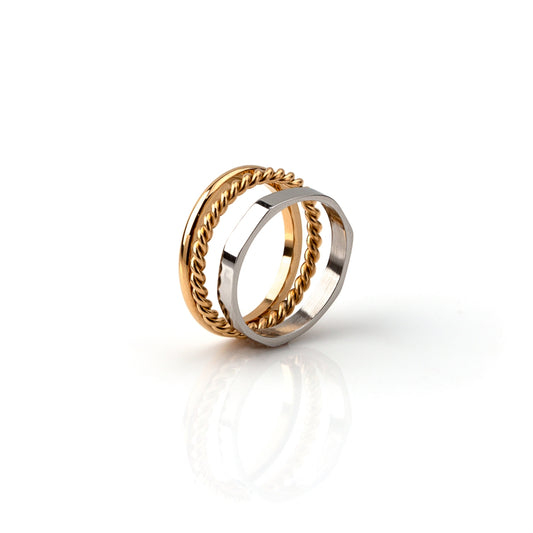 anel em aço inoxidável dourado e prateado