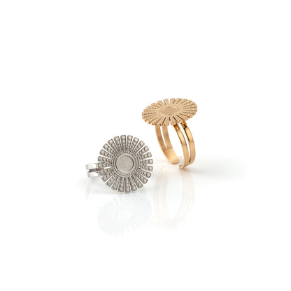 Anel em Aço inoxidável e Zircônias; Prateado, dourado e rose gold
